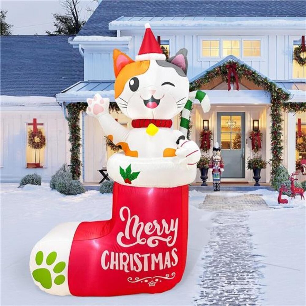 6ft Inflatable Cat Stocking Christmas Yard Decor